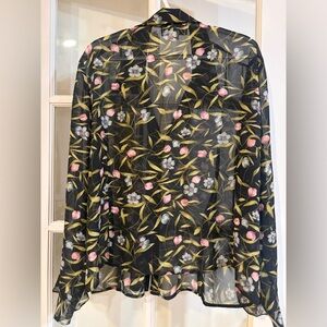 Mary McFadden Black and Pink Floral Sheer Blouse Vintage